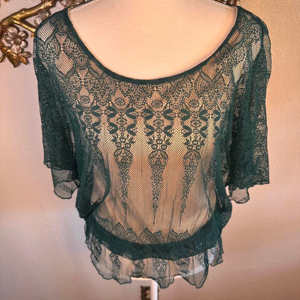 Sheer forest green lace top